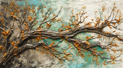 Branches and trees, painted in oil, generative AI.