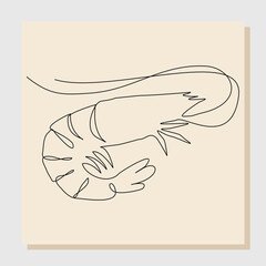 Continuous single one line drawing of shrimp prawn lobster. Line of sea food concept. Vector illustration