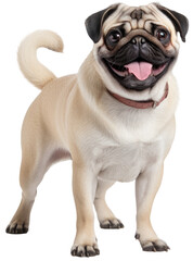 Obraz premium standing happy pug dog isolated on a white background as transparent PNG
