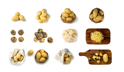 Raw Potatoes Pile Isolated on White Background