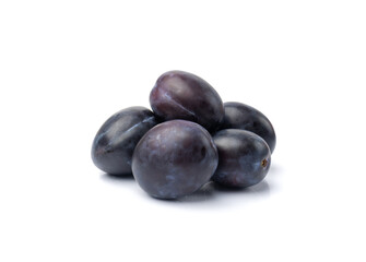 Plum Isolated, Whole Blue Prune, Ripe Fresh Plums, Dark Blue Healthy Fruits