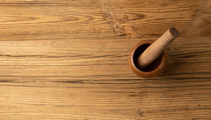 Wooden Mortar Isolated, Wood Pounder and Pestle, Empty Mortar Bowl, Vintage Kitchen Equipment