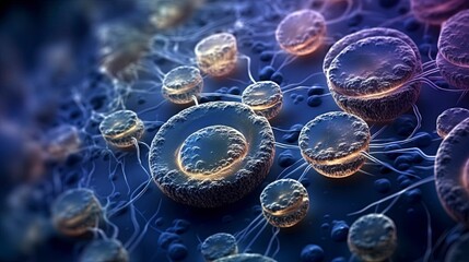 Human peripheral blood mononuclear cells (PBMC) cells under a microscope background image illustration - obrazy, fototapety, plakaty