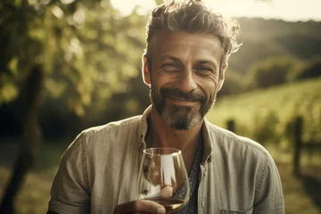 Gordijnen Italian man smiling wine field. Generate Ai © nsit0108