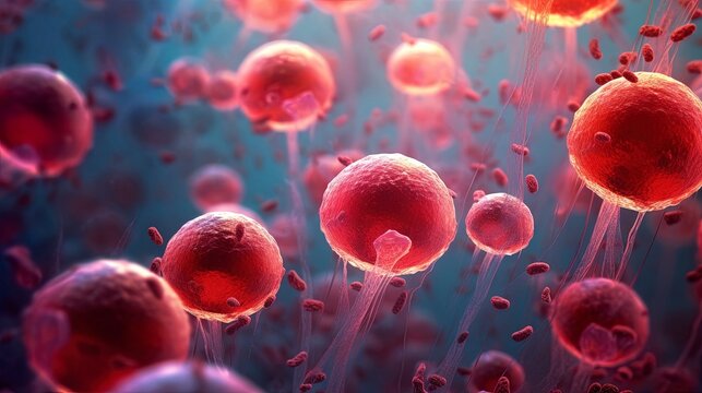 Human peripheral blood mononuclear cells (PBMC) cells under a microscope background image illustration
