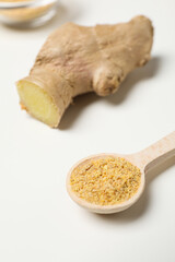 Seasoning and spices concept - ginger, homemade seasoning