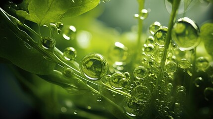 Green algae Chlorophyta. Abstract close-ups, selective focus, and creative lighting - obrazy, fototapety, plakaty