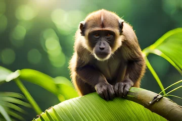 Fototapete Rund monkey standing on a tree branch © Rendi