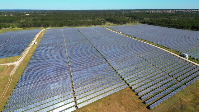 Circular flight over a large solar panel farm,Portugal