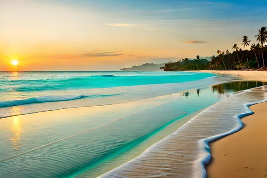 Illustration, reminiscent of Henri Rousseau, traditional paraw sailing boats on Boracay's white beach, vibrant tropical colors, relaxed expressions, dappled sunlight, idyllic atmosphere
