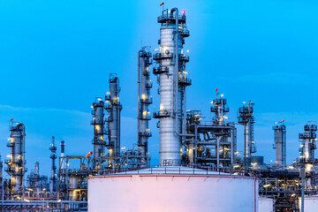 Oil and gas refinery plant firm industry zone at night.Oil and gas Industrial petrochemical fuel...