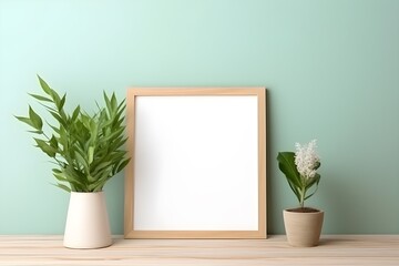 empty room with a frame and flowers