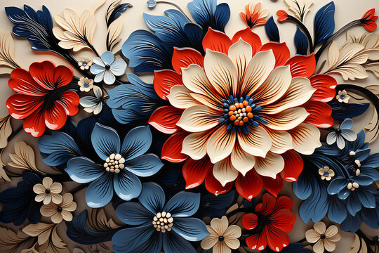 Generative AI - Flower blossom illustration in Russian folk style