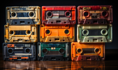 Background of old cassettes for tape recorder.