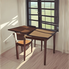 table and chairs in the room 