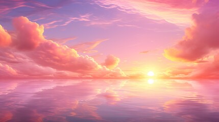 Obraz premium realistic beautiful sunset sky with lovely pink tones and swirly dreamy clouds, glowing hues Illustration artwork