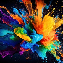 Colored paint splashes background desktop wallpaper. Generative ai.