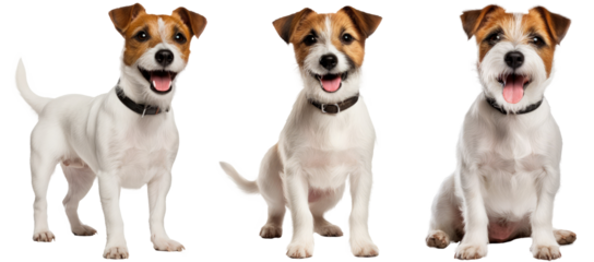 Jack Russell terrier dog collection (standing, sitting), animal bundle isolated on a white background as transparent PNG