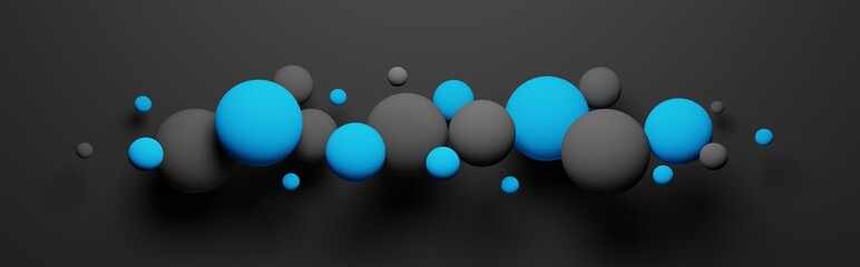 3D render of black and blue spheres on black background