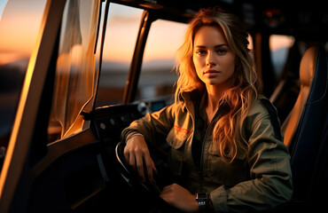 Portrait of a beautiful girl driver. Professions concept