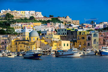 Fototapeta na wymiar Marina Grande, the main port of the enchanting island of Procida