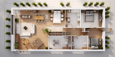 Modern Home Interior Design - 3D House Floor Plan,,,,,
Open Concept Living House Layout - Top-View 3D Floor Plan