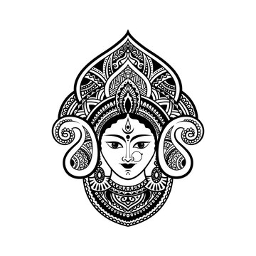 Indian Religious Hindu Goddess Durga Face Vector Illustration