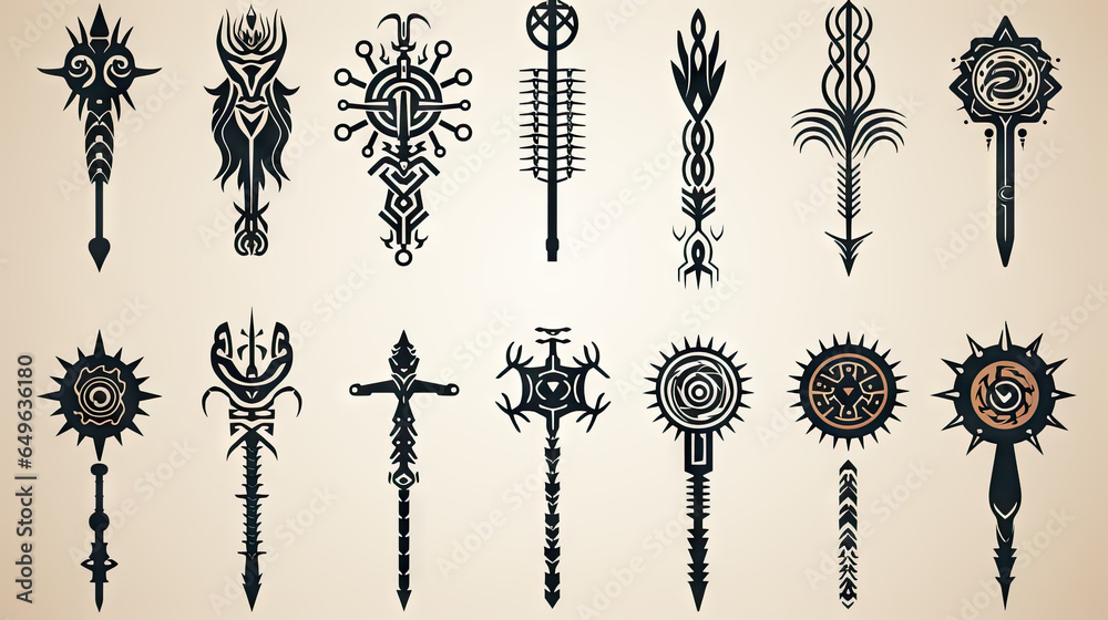 Wall mural set of viking swords design elements. collection of tattoo elements. vector illustration.