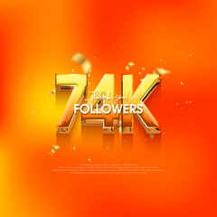 74k followers speech background, with a bright and fresh orange color.
