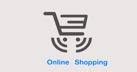Online shopping logo with written online shopping text in abstract illustration in vertical high resolution. 