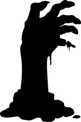 Zombie hand black silhouette. Isolated vector Halloween eerie, decaying palm with jagged fingers and sticking bone. Horror icon of spooky and intimidating arm emerging from the grave or ground