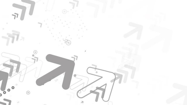 Technological abstract white background with different gray arrow pointers moving diagonally upwards. Looped animation.