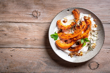 Grilled pumpkin with greek cheese and herbs