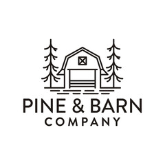 Wooden Barn Farm Minimalist Line Art Vintage Retro Logo design