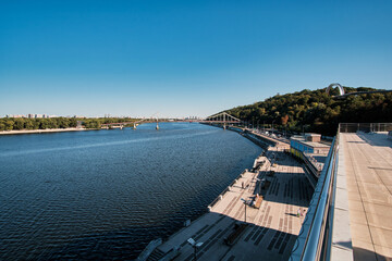 View of the Dnipro River and hills in Kyiv. - 649640779