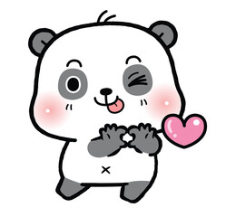 Cute Little Panda winking eye with tongue out and hand gesture heart. Vector illustration