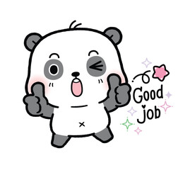 Cute Little Panda Showing Thumbs Up and Winking eye. Good job. flat cartoon style.