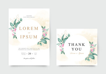 Wedding invitation and thank you card templates with beautiful watercolor florals