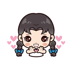 Cute Asian Girl Student Hand Love Heart Sign Gesture, Vector illustration