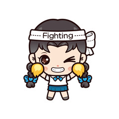 Happy girl cheerleader woman with pom-poms on school uniform, Vector illustration