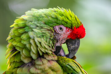 Military Macaw - Ara militaris, large beautiful green parrot from South America forests, Ecuador.