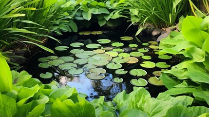 photo of a tranquil pond with lily pads