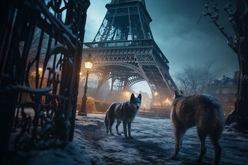 Wolves in Paris at night