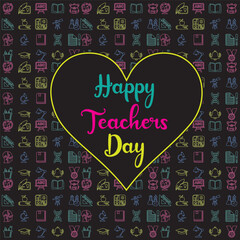 Happy Teacher's Day. School doodles Supplies Sketchy background, composition.  Vector Illustration