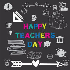 Happy Teacher's Day. School doodles Supplies Sketchy background, composition.  Vector Illustration