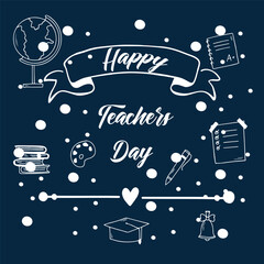 Happy Teacher's Day. School doodles Supplies Sketchy background, composition.  Vector Illustration