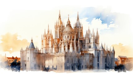 Fototapeta na wymiar Historic cathedral watercolor illustration - Generative AI.