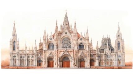 Historic cathedral watercolor illustration - Generative AI.