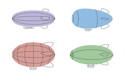 Set of airships in doodle style. Vintage transport.