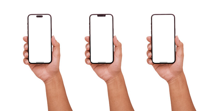 Mockup iphone 15 hand - clipping path , Studio shot of Smartphone iPhone 15 Pro Max with blank phone screen for Infographic Global Business web site app ios 7, : Bangkok, Thailand - Sep 19, 2023	
